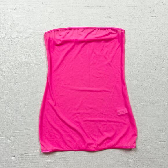 Exposed Neon Pink Mesh Strapless Mini Dress, One Size - Picture 1 of 7